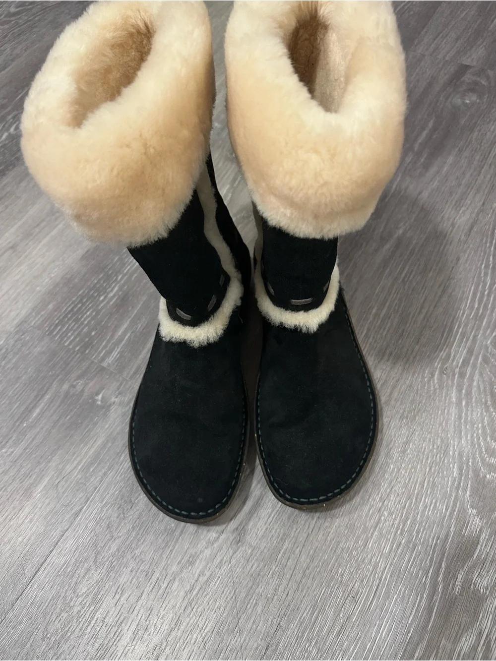 UGG Black Suede Tall Shearling-Lined Winter Boots